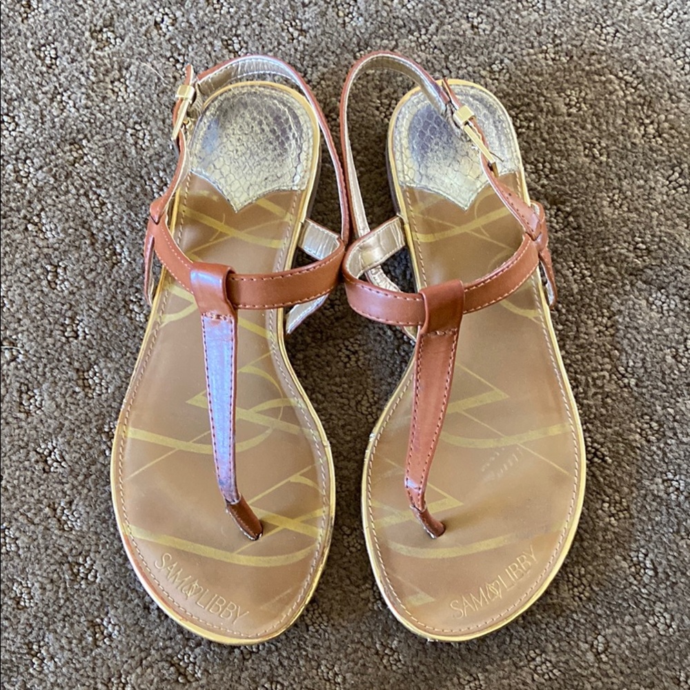 Sam & Libby Brown Flat Sandals with Ankle Strap